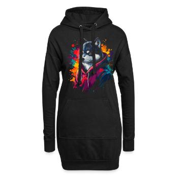 Hip Hop Wolf Vintage Urban Streetwear - Hoodie-Kleid - Schwarz - Vorne