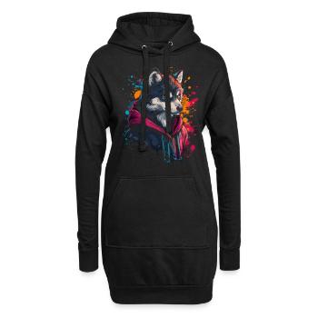 Hip Hop Wolf Vintage Urban Streetwear - Hoodie-Kleid - Schwarz - Vorne