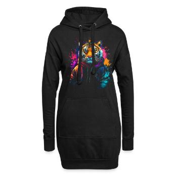 Hip Hop Tiger Vintage Urban Streetwear - Hoodie-Kleid - Schwarz - Vorne