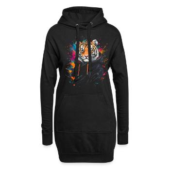 Hip Hop Tiger Vintage Urban Streetwear - Hoodie-Kleid - Schwarz - Vorne