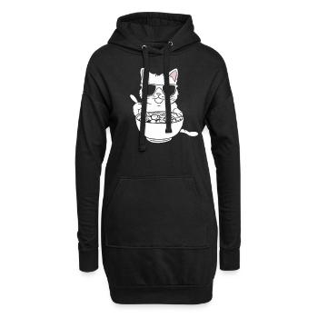 Chat avec des lunettes de soleil mangeant des céréales - Sweat-shirt à capuche long Femme - noir - Devant