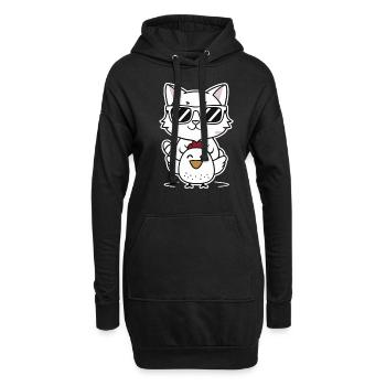 Chat avec des lunettes de soleil sur poulet - Sweat-shirt à capuche long Femme - noir - Devant