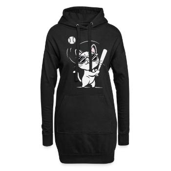Chat avec des lunettes de soleil jouant au baseball - Sweat-shirt à capuche long Femme - noir - Devant