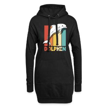 Retro Delfin Tierliebhaber Motiv - Hoodie-Kleid - Schwarz - Vorne