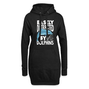 Easily distracted by dolphins - Hoodie Dress - black - Front