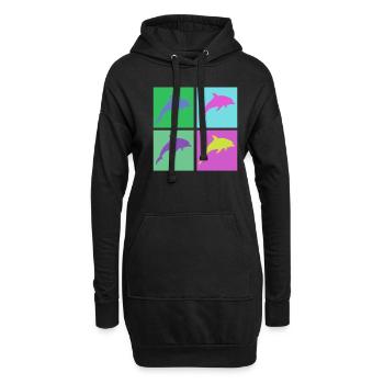Bunte Delfine im Pop-Art Stil - Hoodie-Kleid - Schwarz - Vorne