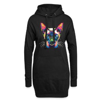 Chat siamois Popart - Sweat-shirt à capuche long Femme - noir - Devant