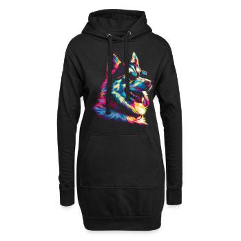 Lunettes de soleil chien Husky Sibérien Popart - Sweat-shirt à capuche long Femme - noir - Devant