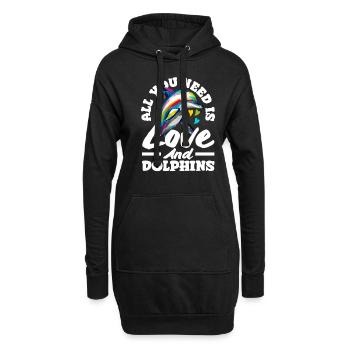 Alles Was Du Brauchst Ist Liebe Und Delfine - Hoodie-Kleid - Schwarz - Vorne