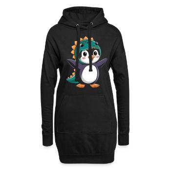 Pingouin Halloween en costume de dinosaure - Sweat-shirt à capuche long Femme - noir - Devant