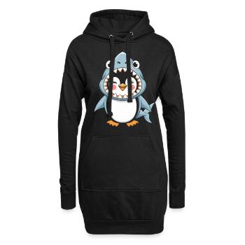 Pingouin Halloween : Pingouin mignon en costume de requin - Sweat-shirt à capuche long Femme - noir - Devant