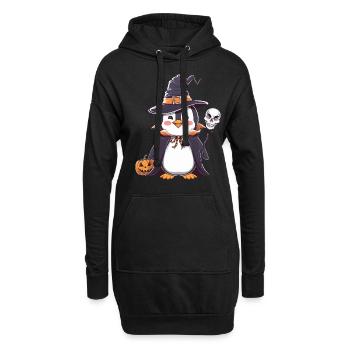 Pingouin Halloween Sorcier avec citrouille et - Sweat-shirt à capuche long Femme - noir - Devant