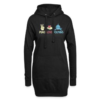 Frieden Liebe Delfine Grafik - Hoodie-Kleid - Schwarz - Vorne