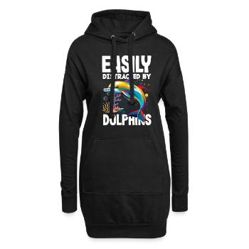 Leicht Abgelenkt Von Delfinen - Hoodie-Kleid - Schwarz - Vorne