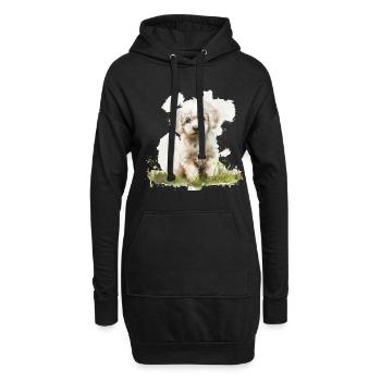 Cute Puppy Poodle Watercolor - Hoodie-Kleid - Schwarz - Vorne