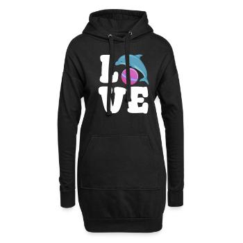 Liebe Delfin Mit Ball Niedlich Ozean - Hoodie-Kleid - Schwarz - Vorne