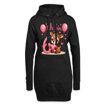 Süßes Reh Ich bin 6 Kinder 6. Geburtstag Mädchen - Hoodie-Kleid - Schwarz - Vorne