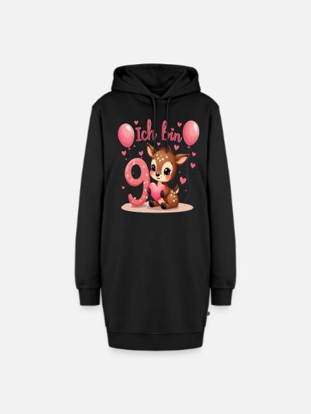 Süßes Reh Ich bin 9 Kinder 9. Geburtstag Mädchen - Hoodie-Kleid - Schwarz