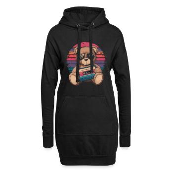 Teddybär mit Sonnenbrille und Musik Kassette - Hoodie-Kleid - Schwarz - Vorne
