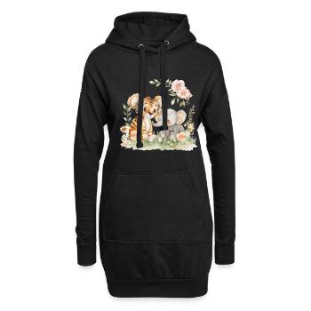 Cute Tiger And Elephant Friends - Hoodie-Kleid - Schwarz - Vorne