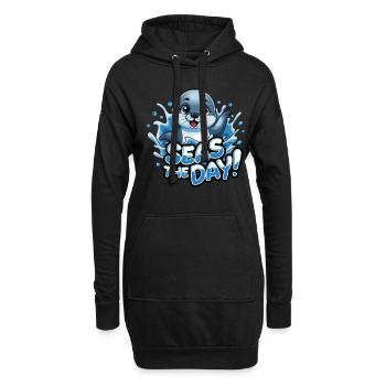 Niedliche Robbe Seas The Day für einen Robben - Hoodie-Kleid - Schwarz - Vorne