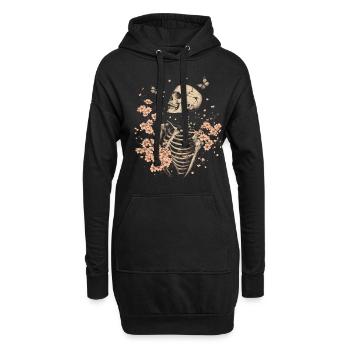 Fleurs squelettes - Sweat-shirt à capuche long Femme - noir - Devant