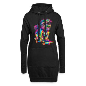 Malteser Hund Skateboard Sonnenbrille Popart - Hoodie-Kleid - Schwarz - Vorne