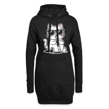 Chat avec des lunettes de soleil jouant de la flûte - Sweat-shirt à capuche long Femme - noir - Devant