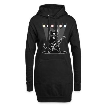Katze Mit Sonnenbrille Spielt Gitarre Auf Bühne - Hoodie-Kleid - Schwarz - Vorne