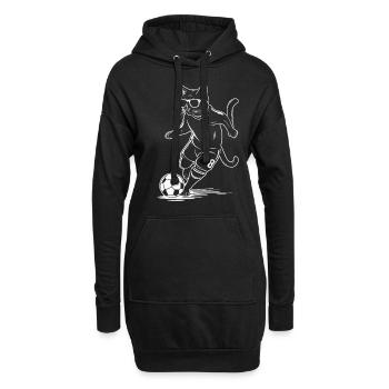 Katze Mit Sonnenbrille Beim Fußballspielen - Hoodie-Kleid - Schwarz - Vorne