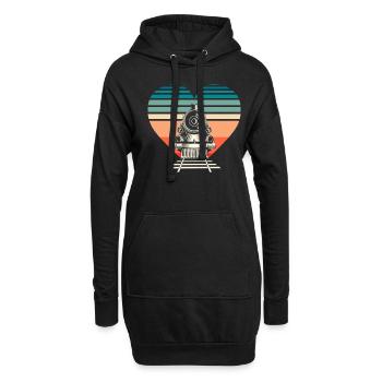 Retro Lokomotive Herz Eisenbahn Fan - Hoodie-Kleid - Schwarz - Vorne