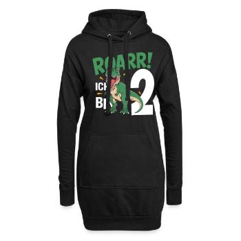 2. Geburtstag 2 Jahre Dino Dinosaurier Fan - Hoodie-Kleid - Schwarz - Vorne