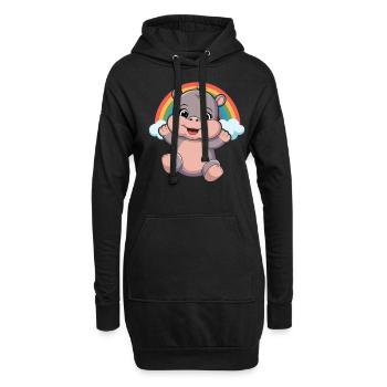 Hippopotame heureux sous les nuages de l’arc-en-ciel - Sweat-shirt à capuche long Femme - noir - Devant