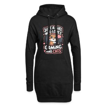 Gaming Computer Konsole Mädchen Katze - Hoodie-Kleid - Schwarz - Vorne