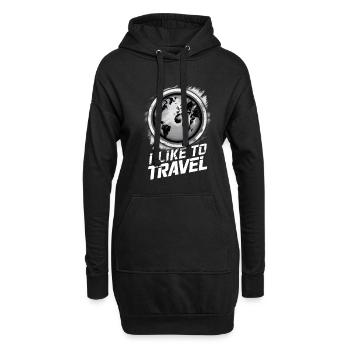 J’aime voyager / carte du monde - Sweat-shirt à capuche long Femme - noir - Devant