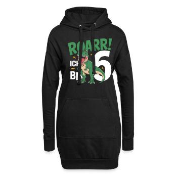 6ème anniversaire 6 ans Dino Dinosaur Fan - Sweat-shirt à capuche long Femme - noir - Devant