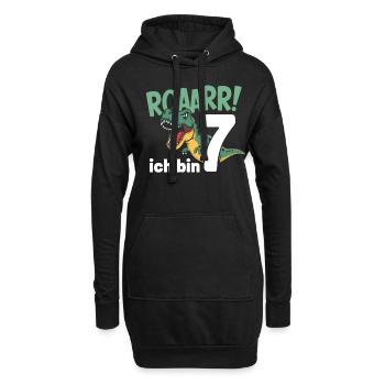 7ème anniversaire 7 ans Dino Dinosaur Fan - Sweat-shirt à capuche long Femme - noir - Devant
