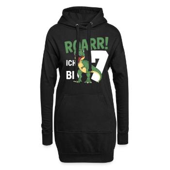 7ème anniversaire 7 ans Dino Dinosaur Fan - Sweat-shirt à capuche long Femme - noir - Devant