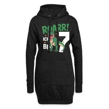 7ème anniversaire 7 ans Dino Dinosaur Fan - Sweat-shirt à capuche long Femme - noir - Devant
