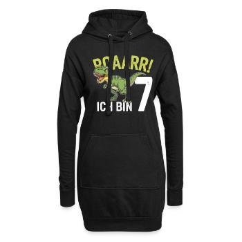 7ème anniversaire 7 ans Dino Dinosaur Fan - Sweat-shirt à capuche long Femme - noir - Devant