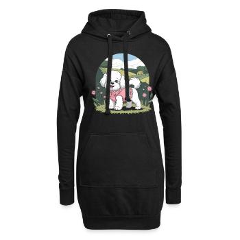 Cottagecore Hund in Blumengarten - Hoodie-Kleid - Schwarz - Vorne