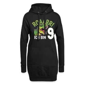 9e anniversaire 9 ans Dino Dinosaur Fan - Sweat-shirt à capuche long Femme - noir - Devant
