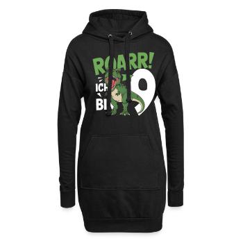 9e anniversaire 9 ans Dino Dinosaur Fan - Sweat-shirt à capuche long Femme - noir - Devant