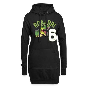 6ème anniversaire 6 ans Dino Dinosaur Fan - Sweat-shirt à capuche long Femme - noir - Devant