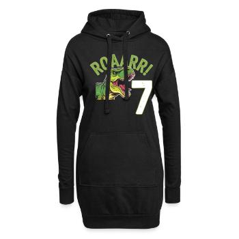 7ème anniversaire 7 ans Dino Dinosaur Fan - Sweat-shirt à capuche long Femme - noir - Devant