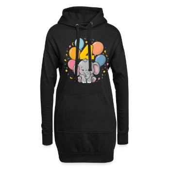 4. Geburtstag Elefant Kindergeburtstag - Hoodie-Kleid - Schwarz - Vorne