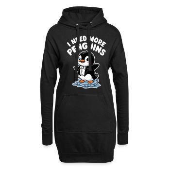 Ich Brauche Mehr Pinguine Lustiger Pinguin - Hoodie-Kleid - Schwarz - Vorne