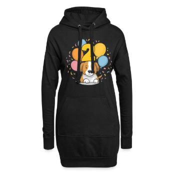 2. Geburtstag Hund Hündchen Kindergeburtstag - Hoodie-Kleid - Schwarz - Vorne