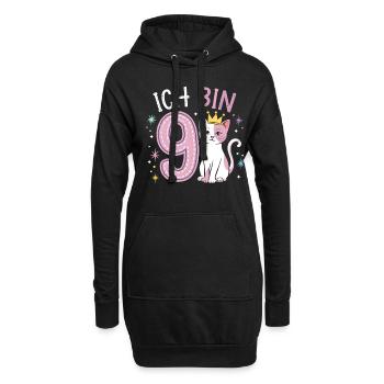 9ème anniversaire Chat Chaton Anniversaire des enfants - Sweat-shirt à capuche long Femme - noir - Devant