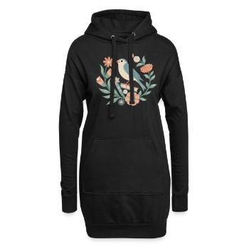 Vogel Und Blumen Im Cottagecore Stil - Hoodie-Kleid - Schwarz - Vorne